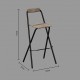 Taburete plegable alto cuadrado Louna negro y madera