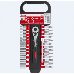 Set carraca 1/4" 14 llaves de vaso + 14 puntas