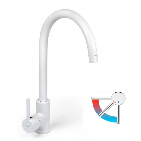Grifo de cocina monomando caño alto apertura en frio blanco Venecia