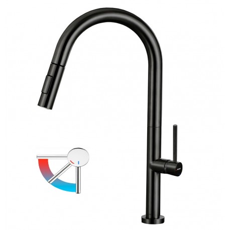 Grifo de cocina monomando extraíble apertura en frío negro Tube