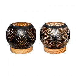 Portavelas LED en forma de bola con base de madera 14cm