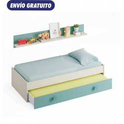 Cama nido doble con estantería blanco alpes/verde aqua Enjoy