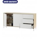Aparador de 2 puertas 3 cajones de melamina blanco/roble Urban Plus
