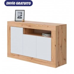 Aparador de melamina roble nodi/blanco artik con 3 puertas Nodi