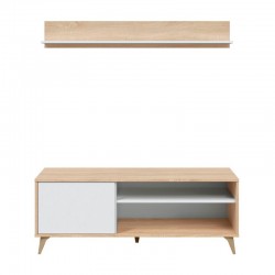Mueble TV con estante roble y blanco Kikua Plus 135x50x40cm