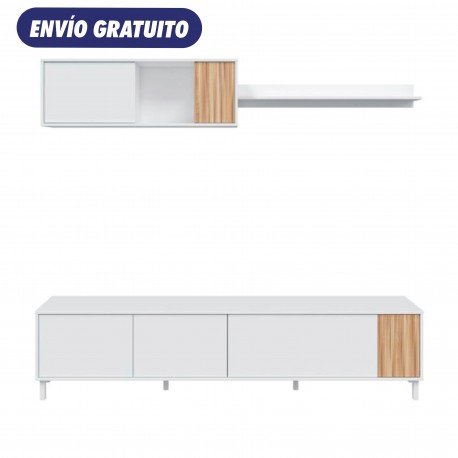 Mueble de salón blanco artik/natural Ethna 200x40x47cm