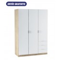 Armario 3 puertas 3 cajones roble y blanco 121x52x180cm