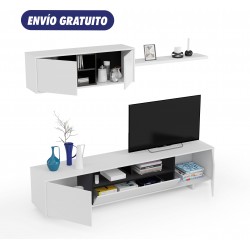 Mueble salón blanco y gris 200x46x41cm