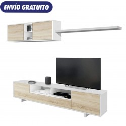 Mueble salón blanco y roble 200x46x41cm