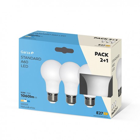 Pack 3 bombillas estándar LED E27 9,5W 1060lm