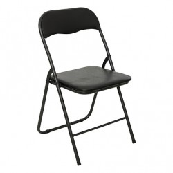 Silla plegable de metal acolchada negra
