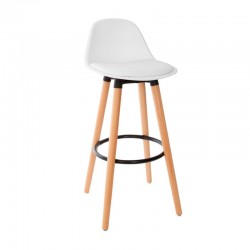 Taburete alto blanco con patas de madera