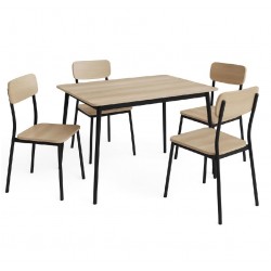 Conjunto mesa de cocina con 4 sillas madera/metal New Xobe negro madera