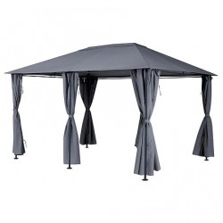 Pérgola de acero con cortinas grises 3x4m