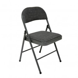 Silla plegable de metal con asiento negro jaspeado