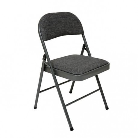 Silla plegable de metal con asiento negro jaspeado