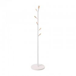 Perchero de pie con 6 ganchos de metal/bambú blanco 40x175cm