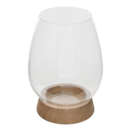 Portavelas base madera y vidrio transparente