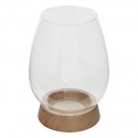 Portavelas base madera y vidrio transparente